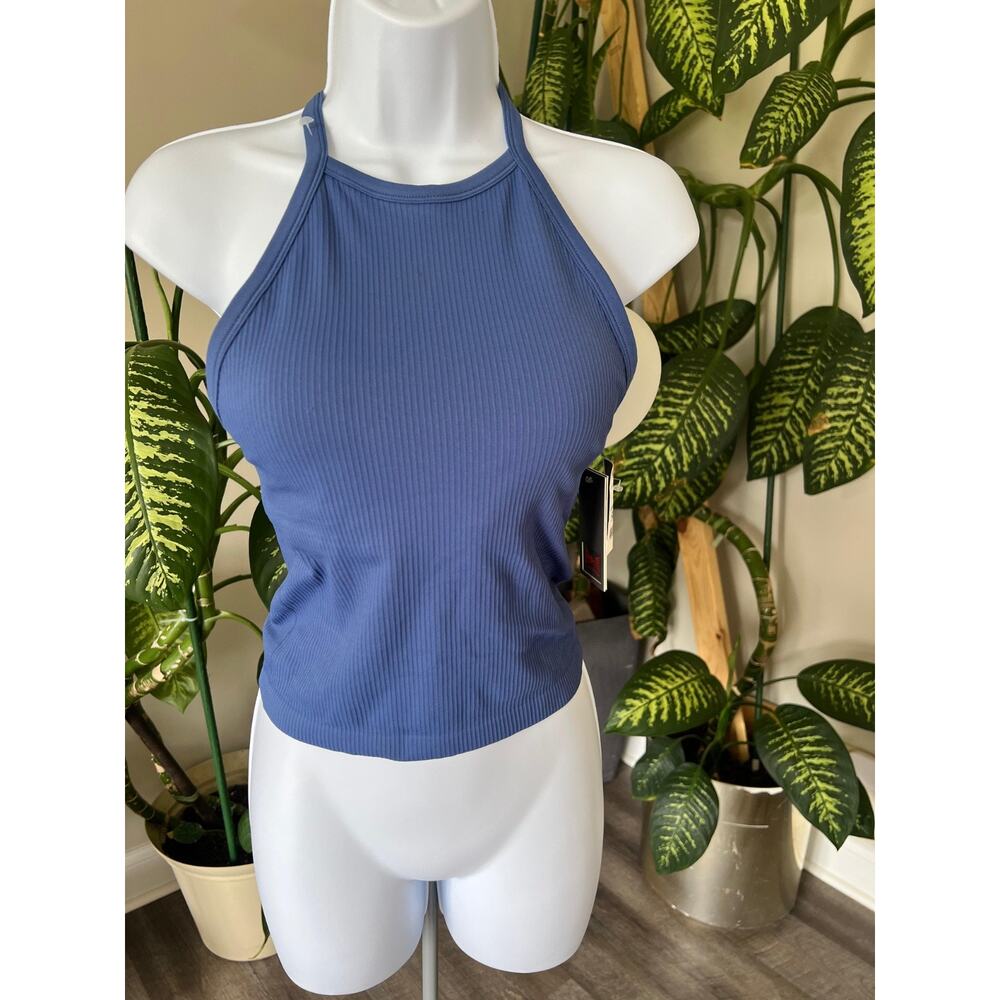 Pro-Fit Women's Seamless Cropped Tank Athletic Top Ribbed Blue Size Medium #526